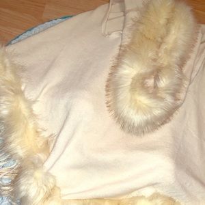 Faux fur trimmed hooded pancho